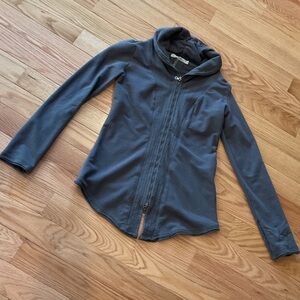 Miilla Gray Zip-Up cowl neck distressed performance athletic double zipper LG